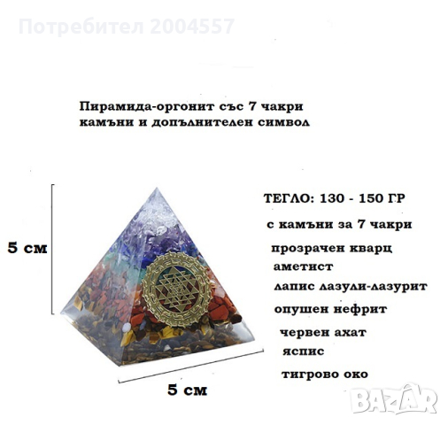 Оргонит Защитна Пирамида 7 Чакри Камъни, снимка 3 - Декорация за дома - 44794918