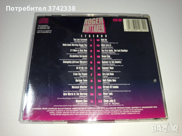 Компакт диск Roger Whittaker- Legends, снимка 2 - CD дискове - 53206724