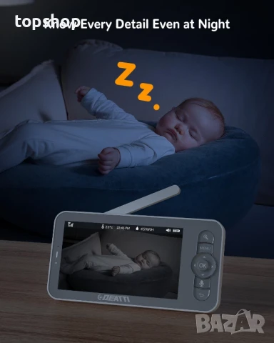 Бебефон DEATTI 200 метра обхват, 5-инчов дисплей, управление чрез приложение PTZ, двупосочно аудио.., снимка 6 - Бебефони - 51004299