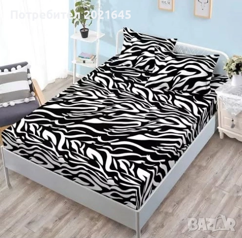 Чаршаф с ластик за голяма спалня и 2 калъфки, снимка 3 - Спално бельо - 53377159