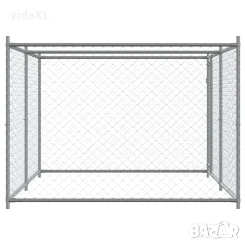 vidaXL Кучешка клетка с врата сива 4x2x1,5 м поцинкована стомана, снимка 5 - За кучета - 56146775