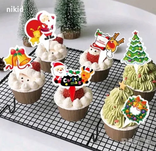 25 бр Коледни къси картонени топери за кексчета мъфини торта рожден ден украса, снимка 3 - Други - 30434237