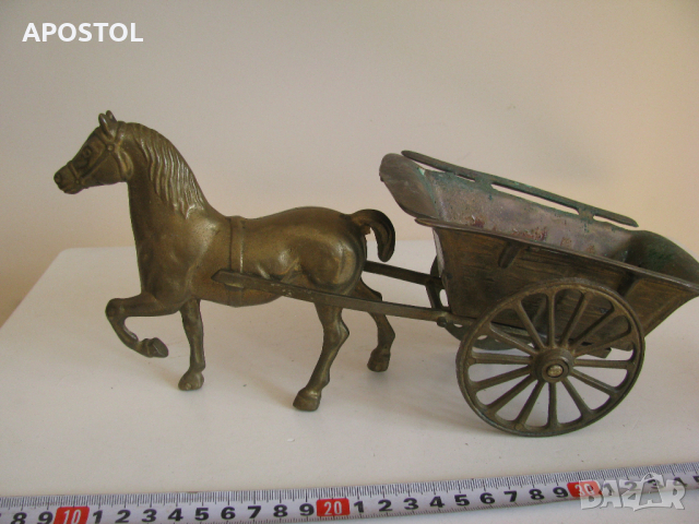 бронзов кон със каруца, снимка 2 - Антикварни и старинни предмети - 36167908