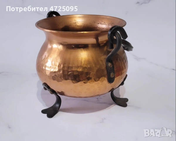 Медно канче с ковано желязо, снимка 2 - Антикварни и старинни предмети - 53645036
