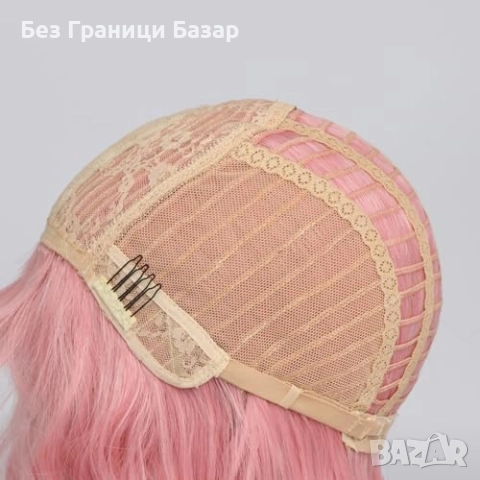 Нова Къса розова перука с бретон за аниме Хелоуин ежедневие Коса жени, снимка 2 - Аксесоари за коса - 52248125