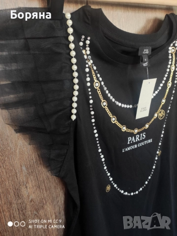 River Island нова с етикет тениска топ с перли и тюл, снимка 6 - Потници - 52169812