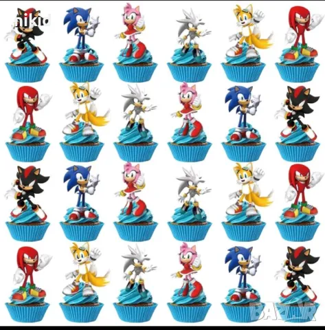 24 бр Соник Sonic къси картонени топери топер за торта мъфини, снимка 2 - Други - 47908062