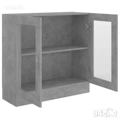 vidaXL Шкаф витрина, бетонно сив, 82,5x30,5x80 см, инженерно дърво, снимка 4 - Секции и витрини - 56147856