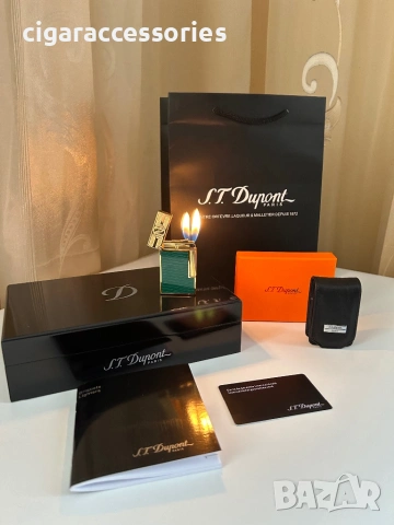 Запалка S.T. Dupont Ligne 2 Green Pacific – 2 пламъка, пълен комплект