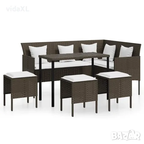 vidaXL Комплект Г-образно канапе с възглавници 5 части кафяв полиратан（SKU: 318577）