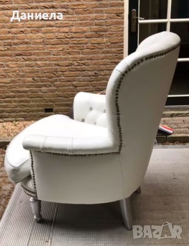 Бяло кресло естествена кожа, снимка 5 - Дивани и мека мебел - 40316518
