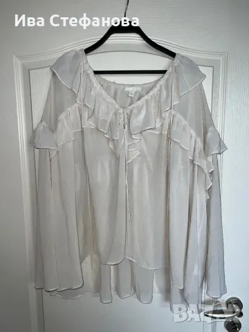 Разкошна нова елегантна  бяла  блуза вълнообразни акценти волани , снимка 2 - Блузи с дълъг ръкав и пуловери - 49905497