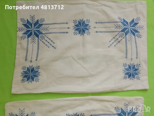 Винтидж комплек 2 калъфки за възглавници ръчна синя бродерия