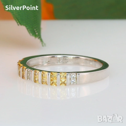 Сребърен пръстен с жълти Сапфири от Шри Ланка и сертификат , снимка 3 - Пръстени - 53647187