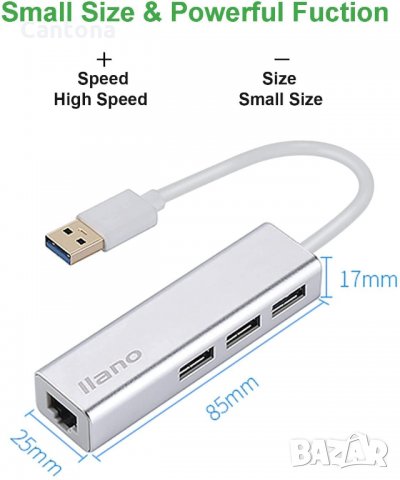 Nllano USB-A 3.0 към Ethernet 10/100/1000 RJ45 Ethernet LAN, 3 x USB 3.0 порта, снимка 2 - Други - 34749443