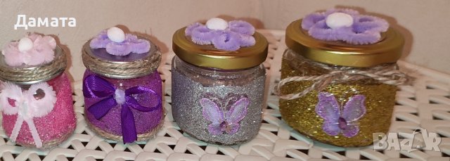 Малки, декорирани бурканчета с чаена свещ 