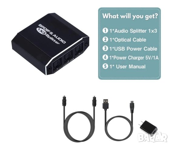 1X3 SPDIF TOSLINK Оптичен Сплитер за Цифрово Оптично Аудио 1х Вход 3х Изхода LPCM 2.0 DTS Dolby-AC3, снимка 5 - Ресийвъри, усилватели, смесителни пултове - 41470037