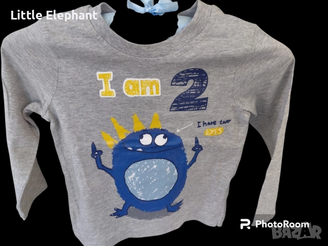 Блузка с дълъг ръкав за 2-3 год момченце чудовище"I am 2",Англия/нова
