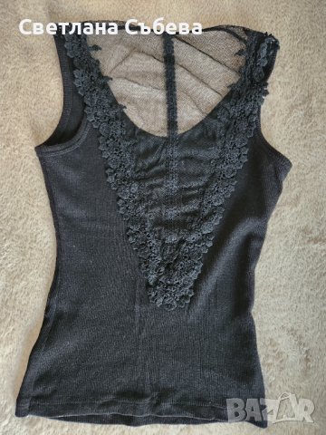Черен потник с дантела , снимка 1