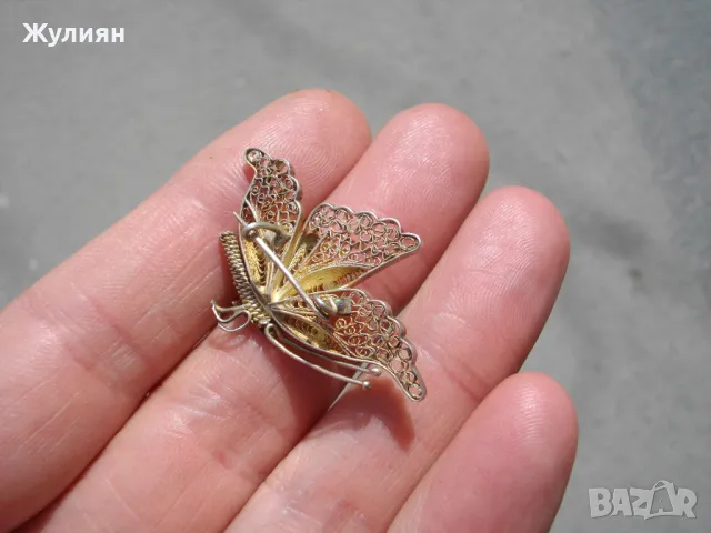 СТАРА СРЕБЪРНА БРОШКА ПЕПЕРУДА ФИЛИГРАН , снимка 5 - Антикварни и старинни предмети - 49845754