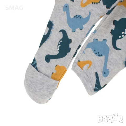 Бебешко памучно боди ромпър сиво с динозаври S_1245185, снимка 4 - Бебешки гащеризони - 49897218