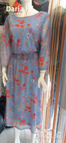 Синя рокля на коралови цветя - тюл с подплата 3ХЛ/4ХЛ размер , снимка 3 - Рокли - 41117146