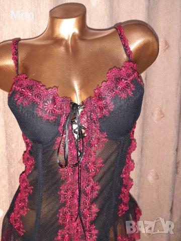 80 D Черен, прозрачен, еластичен корсет с жартиери , снимка 3 - Корсети, бюстиета, топове - 38801902