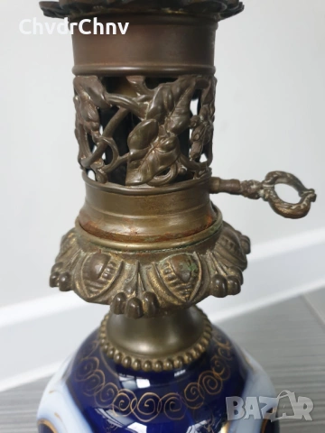 чифт2бр 57см/стари барокови порцеланови газени лампи/кобалт-злато, снимка 8 - Антикварни и старинни предмети - 46885962