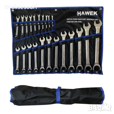 Комплект звездогаечни тресчотни ключове 6 - 32 мм 22 части HAWEK 