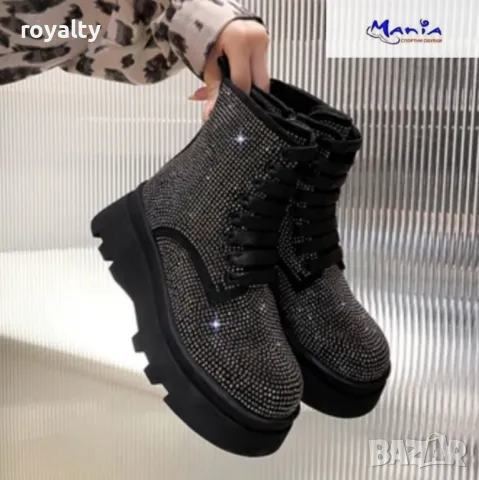 Дамски боти с блестящи камъчета, снимка 2 - Дамски боти - 49963402