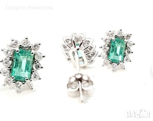 Обеци и колие 18к бяло злато изумруд и диаманти , снимка 4 - Обеци - 52374688