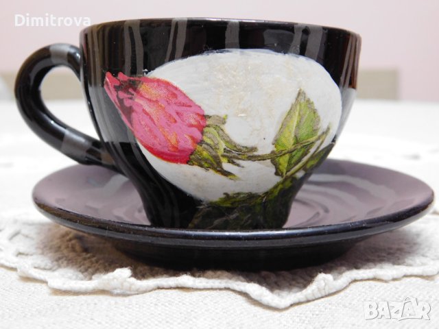 Ръчно рисуван керамичен комплект за кафе., снимка 3 - Сервизи - 42263082