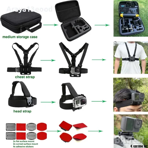 Gurmoir Action Camera Accessory Kit DT18 – 10 в 1 Комплект за GoPro, DJI Osmo Action и Insta360, снимка 6 - Чанти, стативи, аксесоари - 55786679