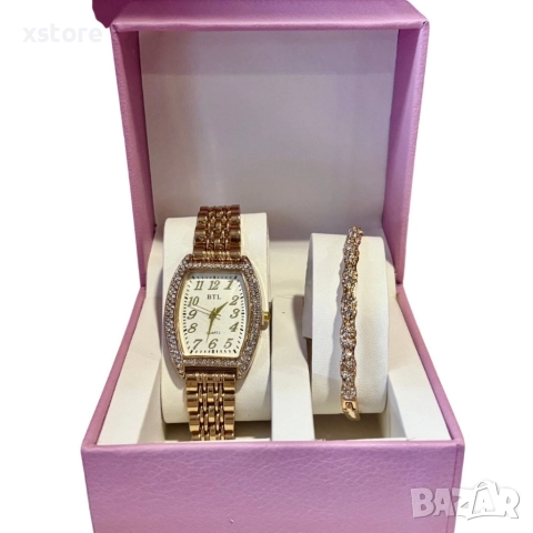 Елегантен подаръчен комплект за дами - Часовник с нежна гривна, снимка 4 - Бижутерийни комплекти - 52793525