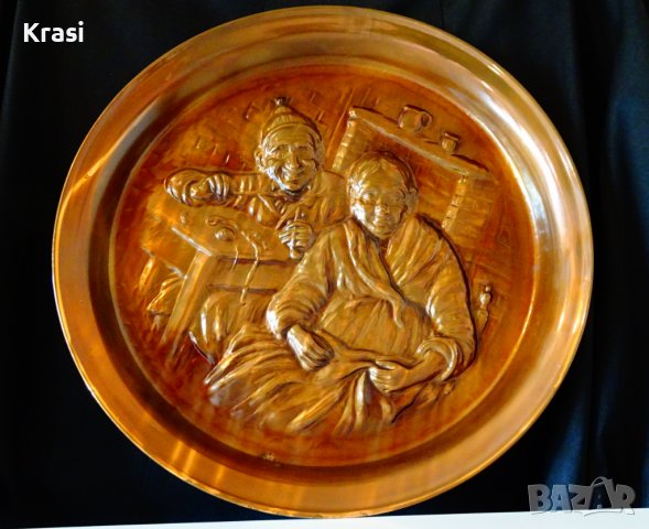 Битова медна картина,медна тава форма за питка 36 см., снимка 4 - Антикварни и старинни предмети - 38638462