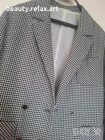 Стилно дамско сако с пепит десен (черно-бяло)