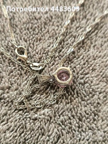 Сребърно колие с розов цирконии , снимка 5 - Колиета, медальони, синджири - 53792508