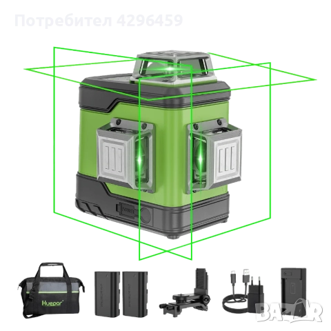 Лазерен Нивелир Huepar 503CG, 20/60м, 12 зелени линии, снимка 2 - Измервателни инструменти - 52203888