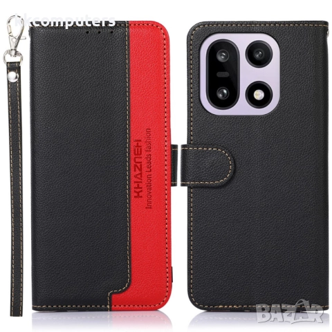 KHAZNEH Кожен флип калъф за OnePlus 15 5G- RFID защита, Държач за Карти и Стойка, вкл. Протектор, 4 