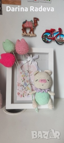 Рамка Прасенце с балони-Амигуруми, снимка 5 - Играчки за стая - 52309053