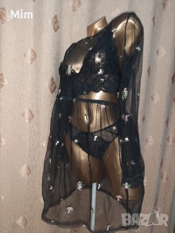 S/M Черна ефирна рокля с бродерия , снимка 3 - Рокли - 41707984