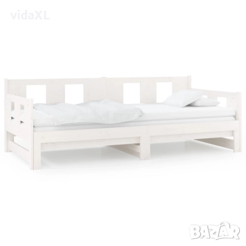 vidaXL Разтегателна кушетка, бяла, борово дърво масив, 2x(90x200) см（SKU:820283）, снимка 1