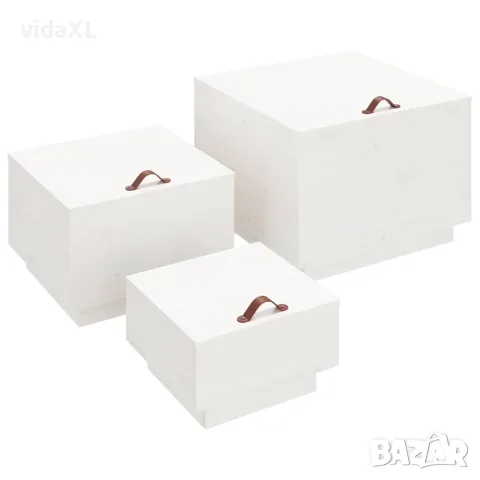 vidaXL Кутии за съхранение с капаци 3 бр бели борова дървесина масив