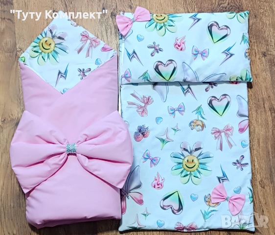 Комплект от памучно портбебе ( одеяло, чувалче),подложка с възглавница, снимка 14 - Спално бельо и завивки - 37954287