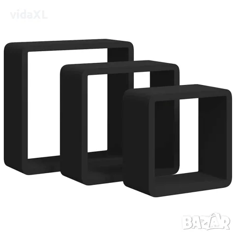 vidaXL Стенни кубични рафтове, 3 бр, черни, МДФ