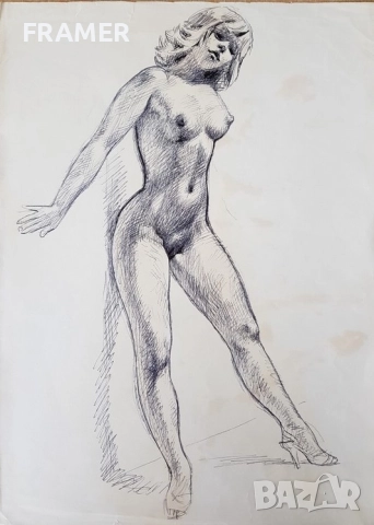 Стоян Венев (1904-1989) Етюд II Модел голо тяло от 1940те години, снимка 2 - Картини - 52458238