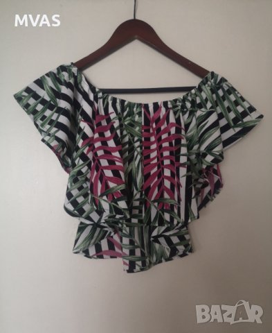 Нов летен плажен топ 36 размер на райе с цветя, снимка 2 - Корсети, бюстиета, топове - 41553513