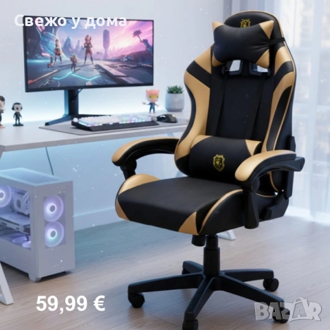 Премиум геймърски стол с масажна функция, поставка за крака и ергономична метална рамка, PU кожа - р, снимка 4 - Столове - 53458295