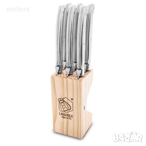 Комплект 6 ножa за стекове с дървена поставка Laguiole Style de Vie Premium Stainless steel