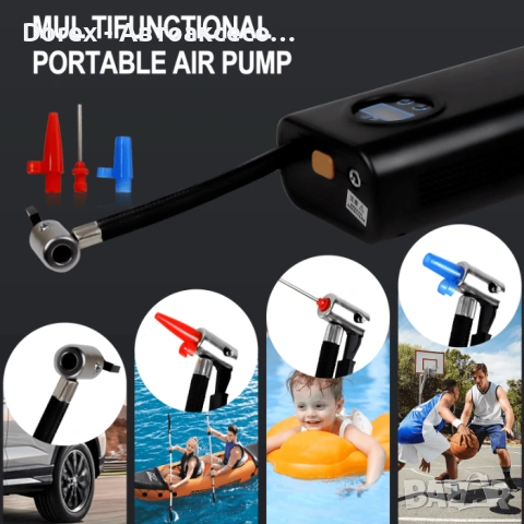 Преносим мини помпа за гуми с LED дисплей и вградена батерия, снимка 5 - Аксесоари и консумативи - 53616086